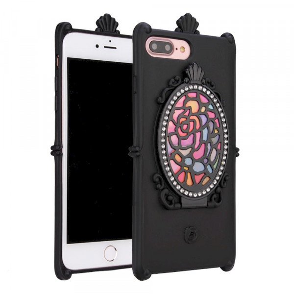 Wholesale iPhone 7 Plus Rose Diamond Mirror Case (Black)